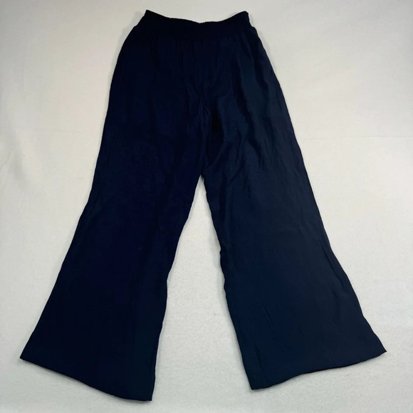 Nanette Lepore Pull On Wide Leg Pants Womens Sz Med Blue High Rise Smocked Waist - Picture 4 of 11